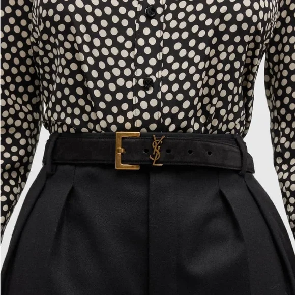 BNIB! Rare! AUTHENTIC Saint Laurent YSL Monogram Suede Belt SIZE 80 MSRP $695 - Picture 2 of 16